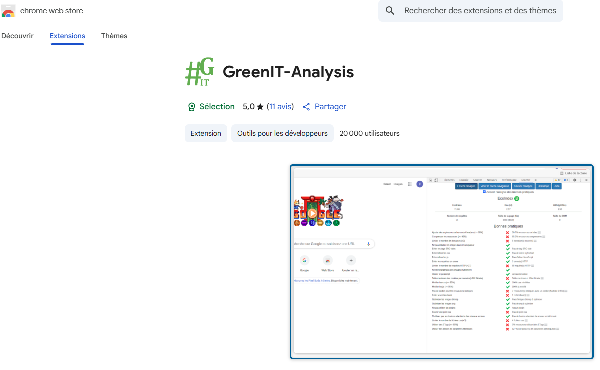 Capture d'écran de l'installation de Green IT Analysis